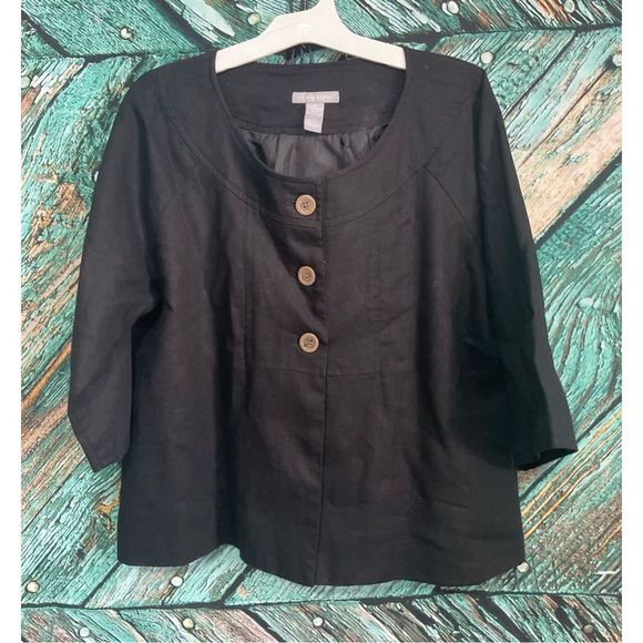 Sherry Taylor Linen Blend Blazer Jacket Size M Black 🍒🌿 - Picture 8 of 14